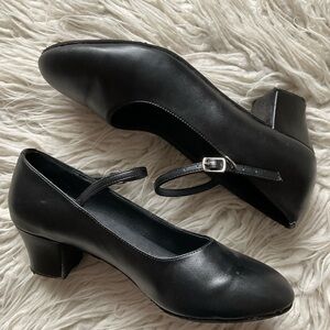 Very Fine Black Leather Ballroom Salsa Latin Dance Shoe High Heels EUC Size 8.5